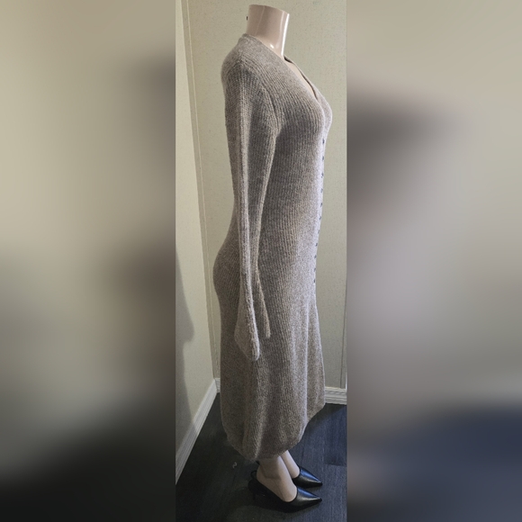 Commense Stacking V-Neck Split Breasted Sweater Dress - Picture 1 of 9